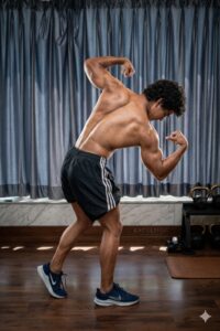 Fit man flexing muscles at Karale Club House gym, Ahilyanagar