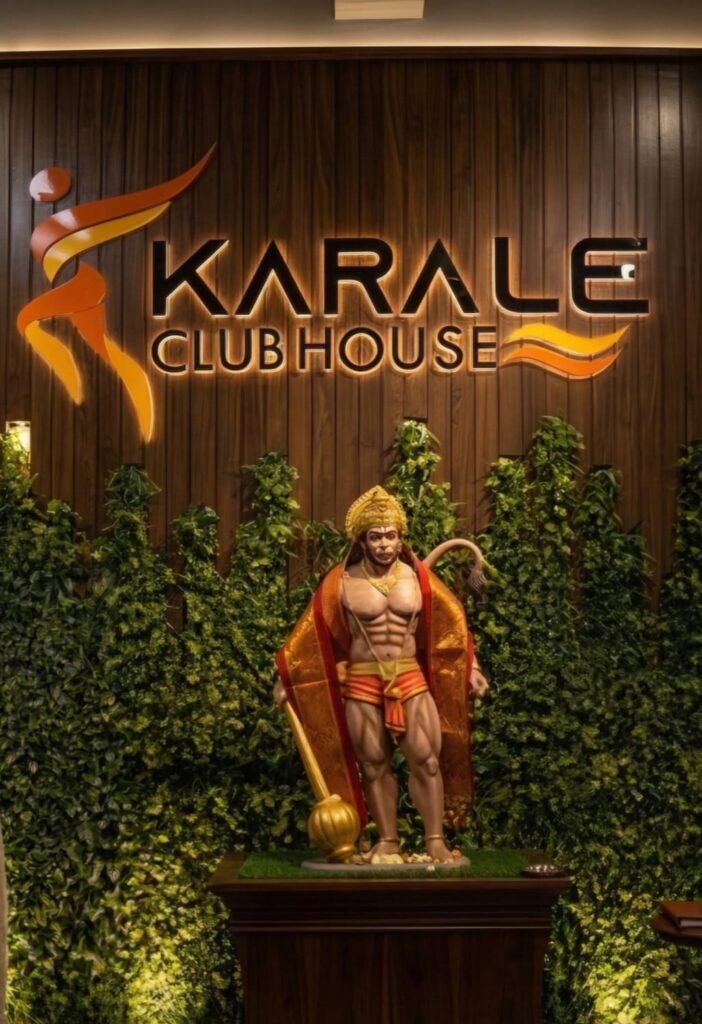 Karale Club House lobby with Lord Hanuman statue, Ahilyanagar
